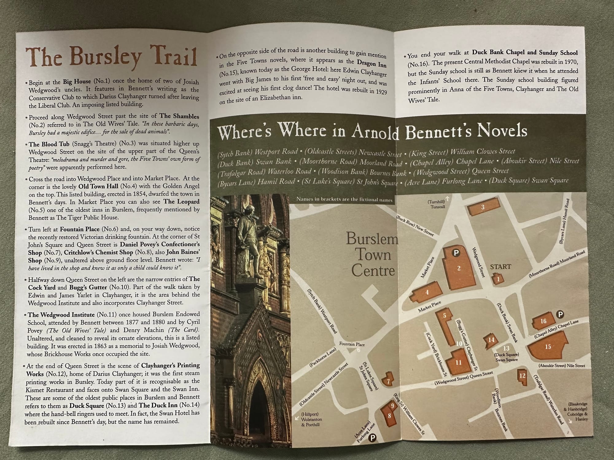 A leaflet giving information about the Bursley Trail, along with a map showing where everything is.
